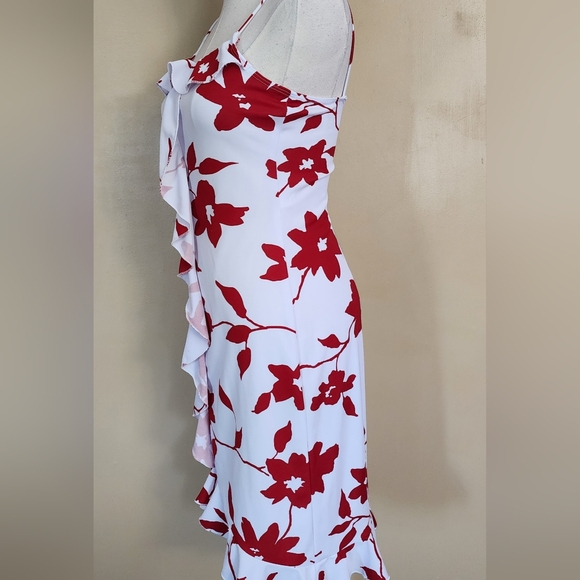 90's White/Red Floral Ruffle Dress, Women's S - Picture 5 of 9